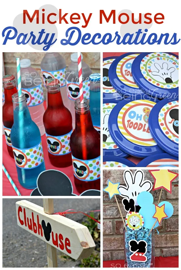 collage of Mickey Mouse Birthday Party Decorations photos