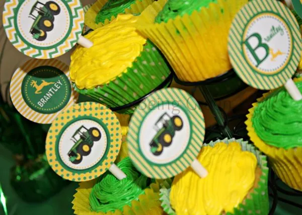 John Deere Cupcakes - An easy way to stay on budget when throwing a party is to stick with a color theme.