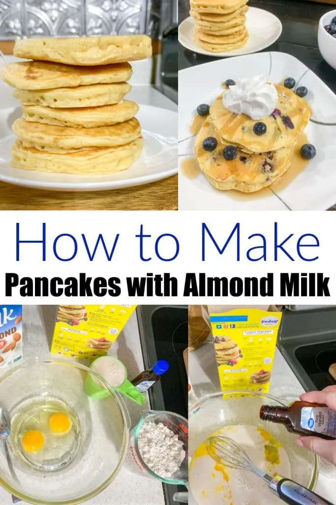 collage of how to make pancakes with almond milk