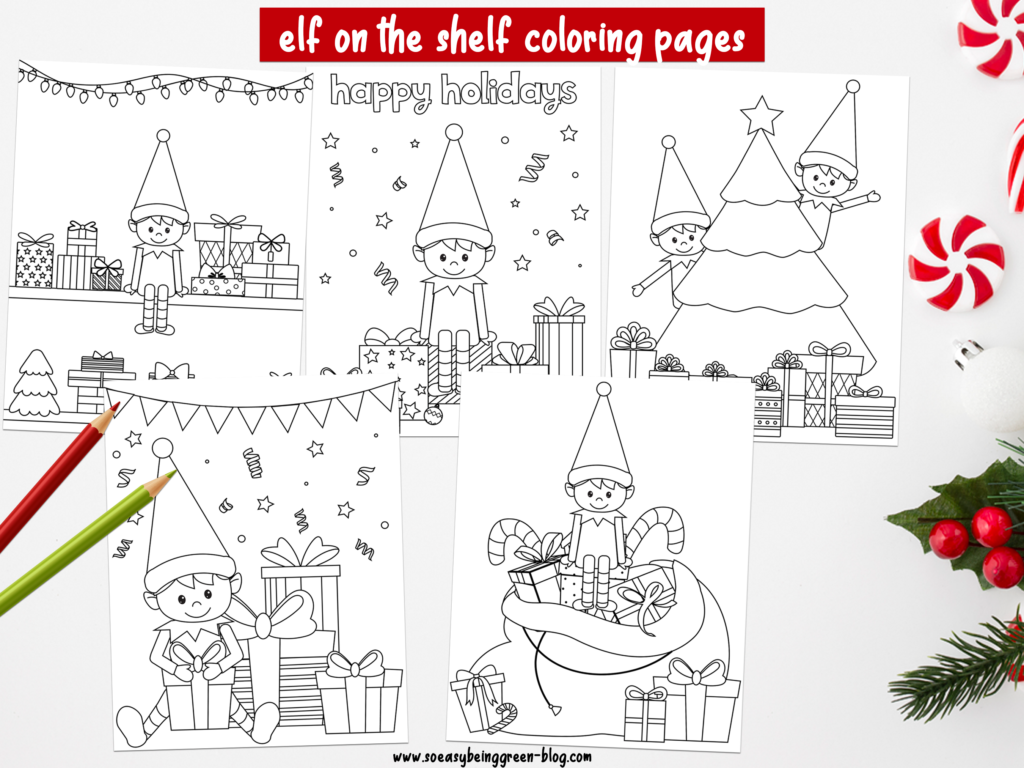 layout of elf on the shelf coloring sheets with christmas theme